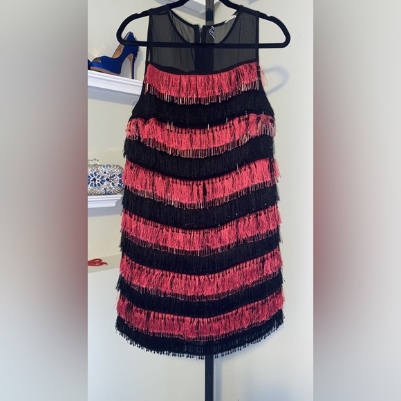 Alice Olivia Red and Black Dress with Mesh and Zipper Back - Picture 12 of 12